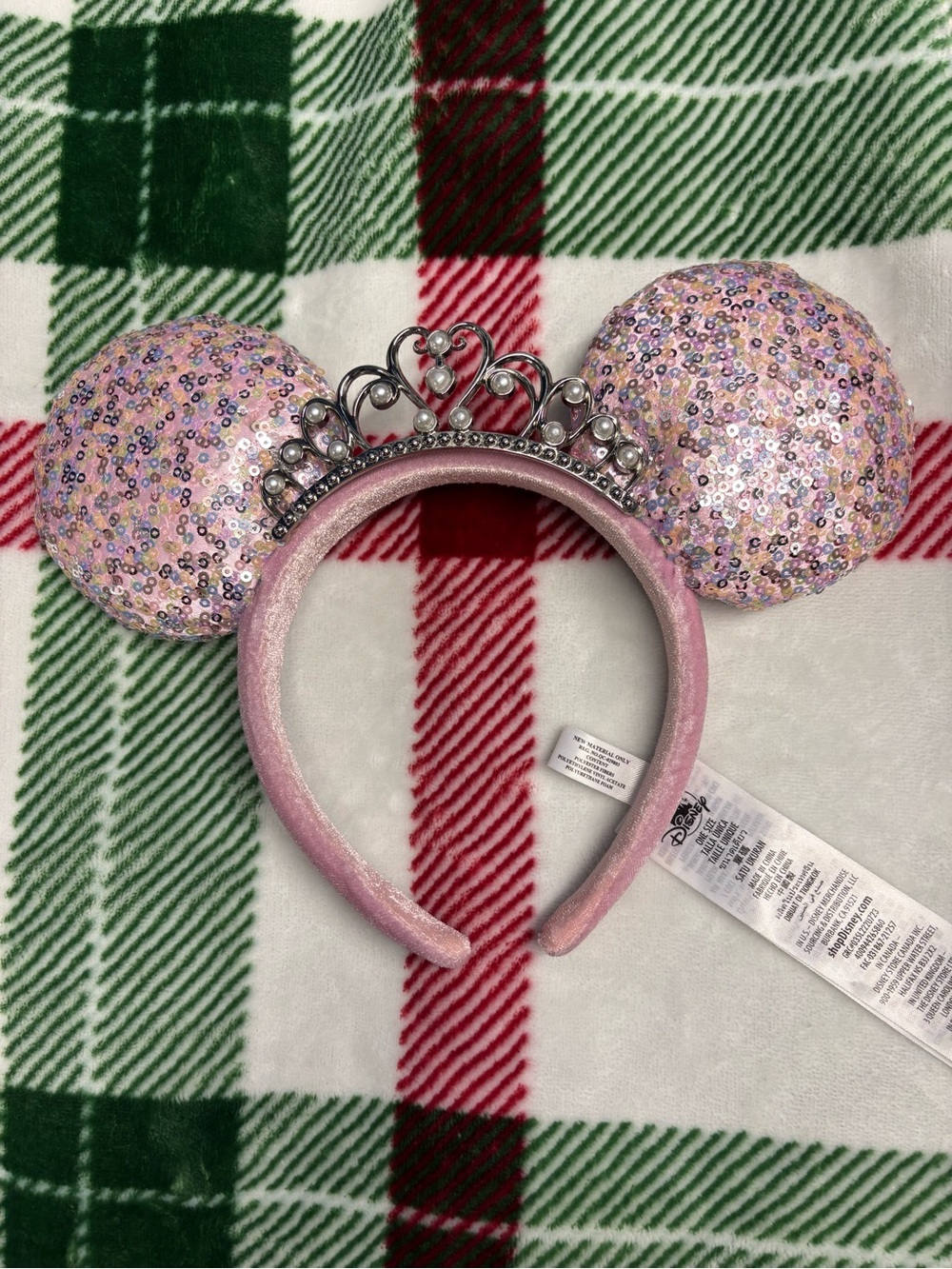 Disney Pink Sequin Princess Mouse Ear Headband with Tiara